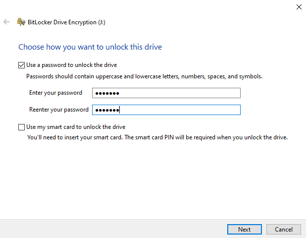 Use a password to unlock the drive